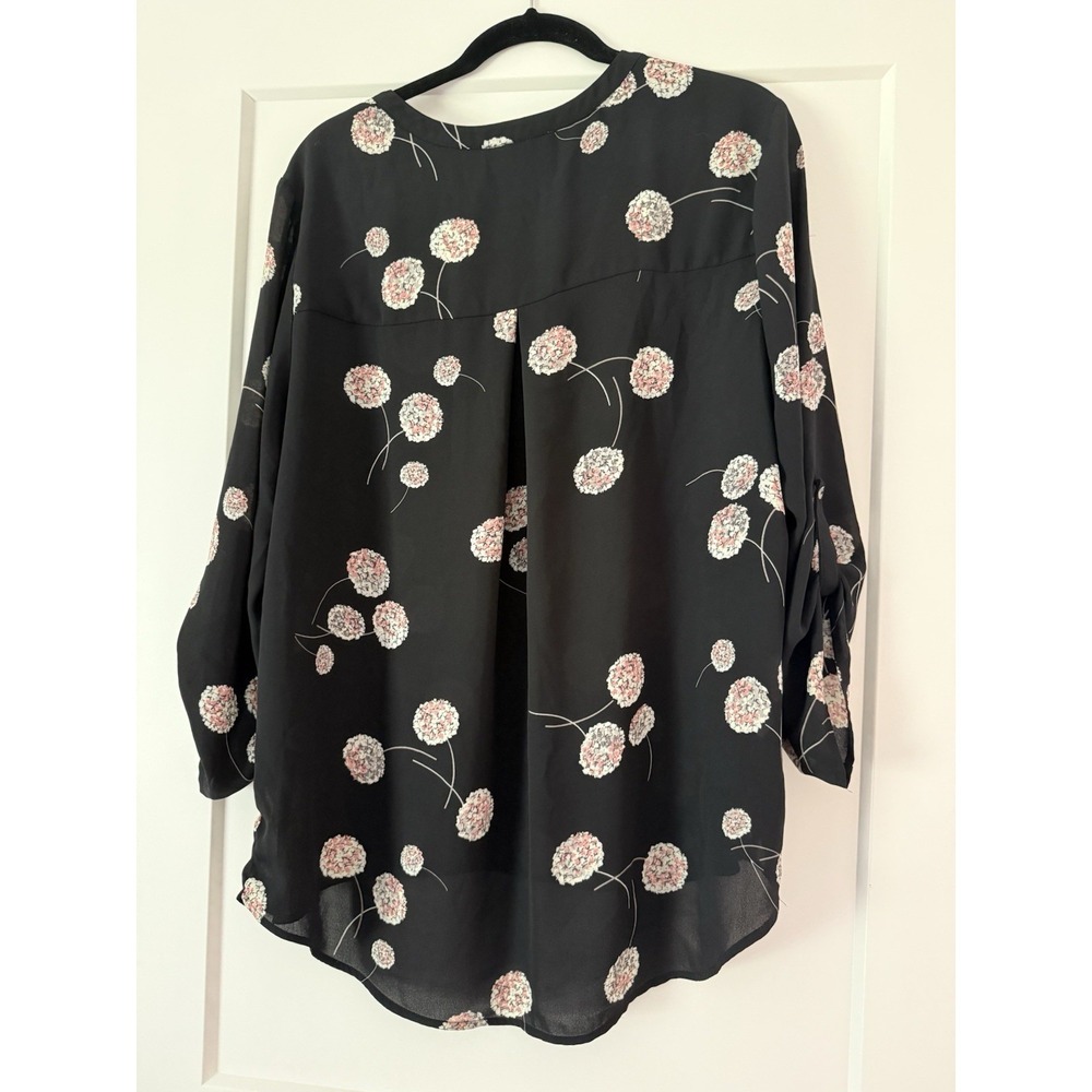Daniel Rainn Women's XL Black/Pink Floral Chiffon V-Neck Roll Tab Blouse - Picture 6 of 7